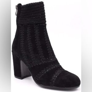 Anthropologie Silent D Black Suede Crochet Bootie